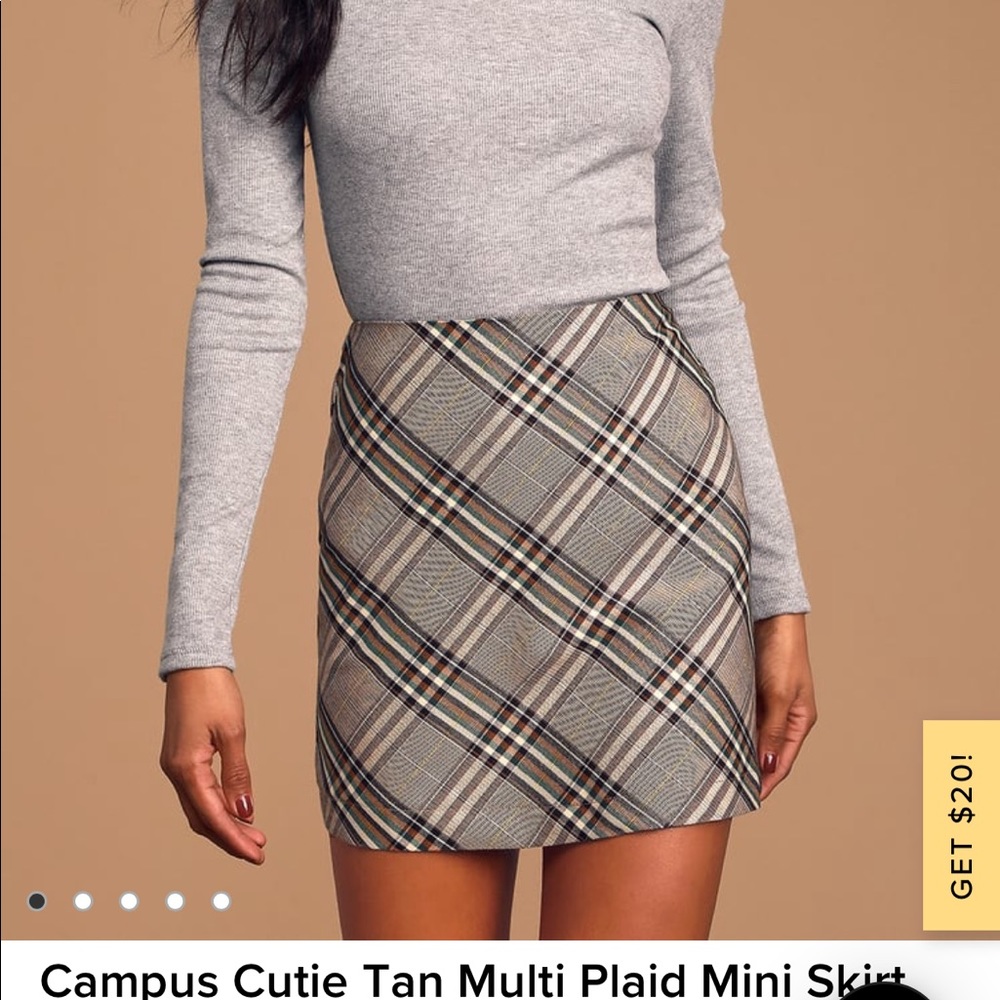 Lulus Tan Plaid Mini Skirt - NEW!